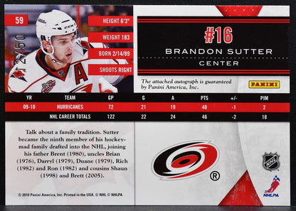 2010-11 Panini Limited Monikers Gold Brandon Sutter Hurricanes Auto 12/50 2404