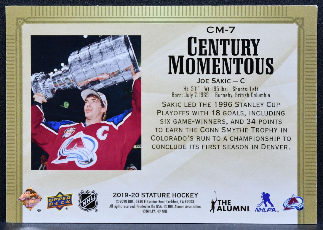 2019-20 Upper Deck Stature Century Momentous Joe Sakic CM-7 Avalanche 5954
