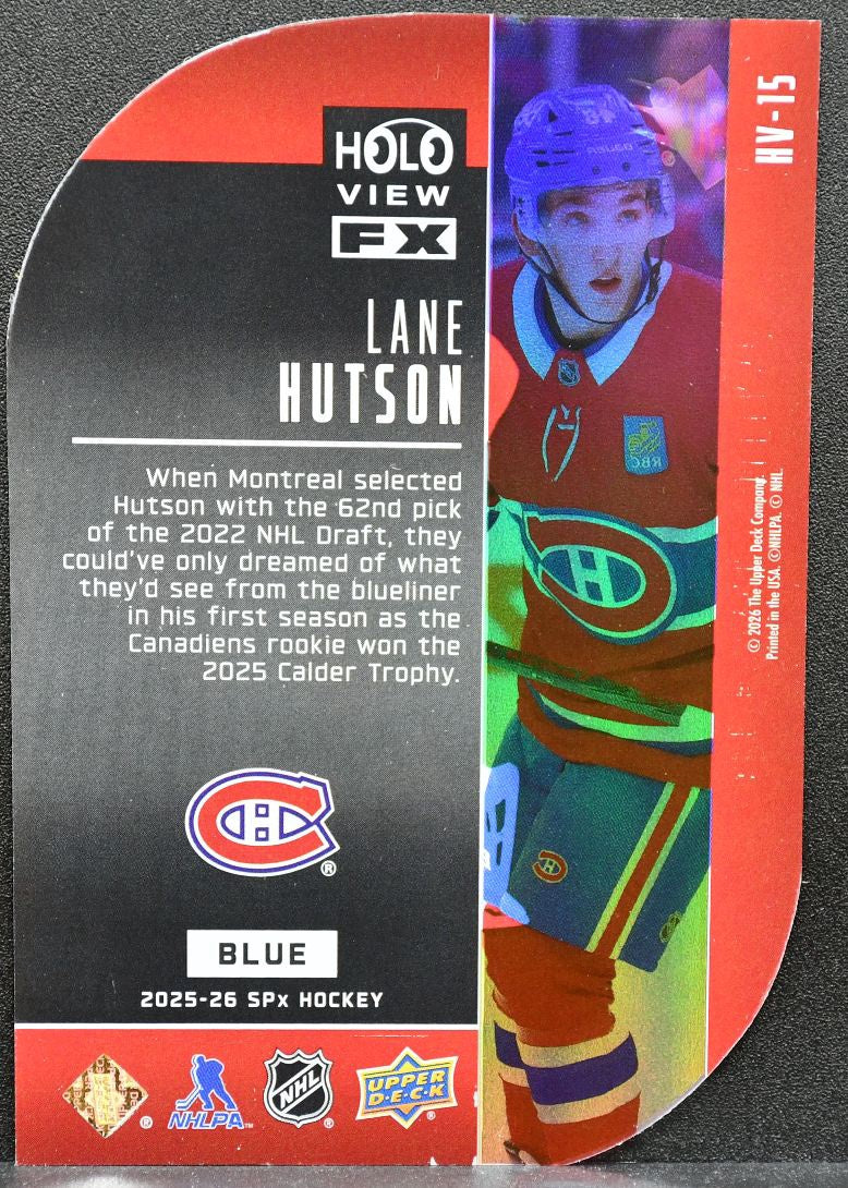 2025-26 SPx HoloView FX Blue Lane Hutson HV-15 Montreal Canadiens 063/399 8006