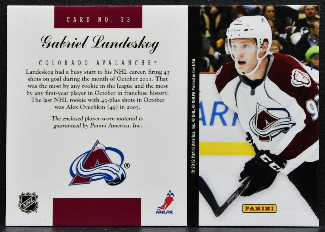 2011-12 Panini Elite Materials Gabriel Landeskog 33 Avalanche Jersey 2754