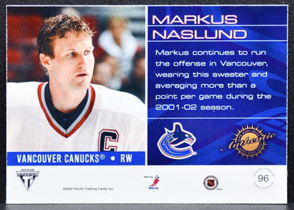 2001-02 Pacific Private Stock Titanium Draft Markus Naslund Canucks Jersey 3418
