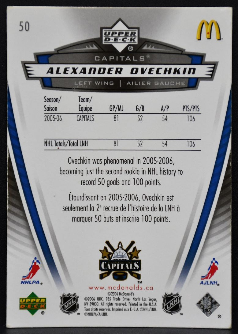 2006-07 Upper Deck McDonald's Alexander Ovechkin 50 Washington Capitals 2288