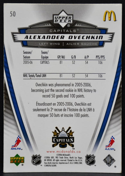 2006-07 Upper Deck McDonald's Alexander Ovechkin 50 Washington Capitals 2288