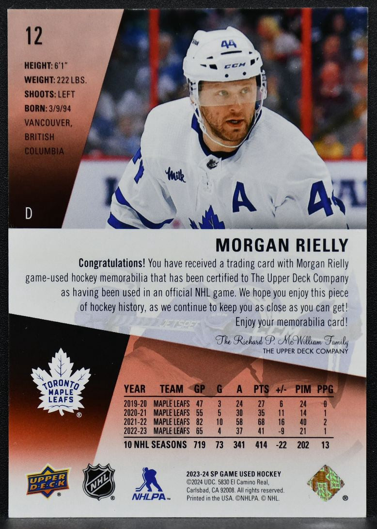 2023-24 SP Game Used Red Jersey Morgan Rielly 12 Toronto Maple Leafs Jersey 7451