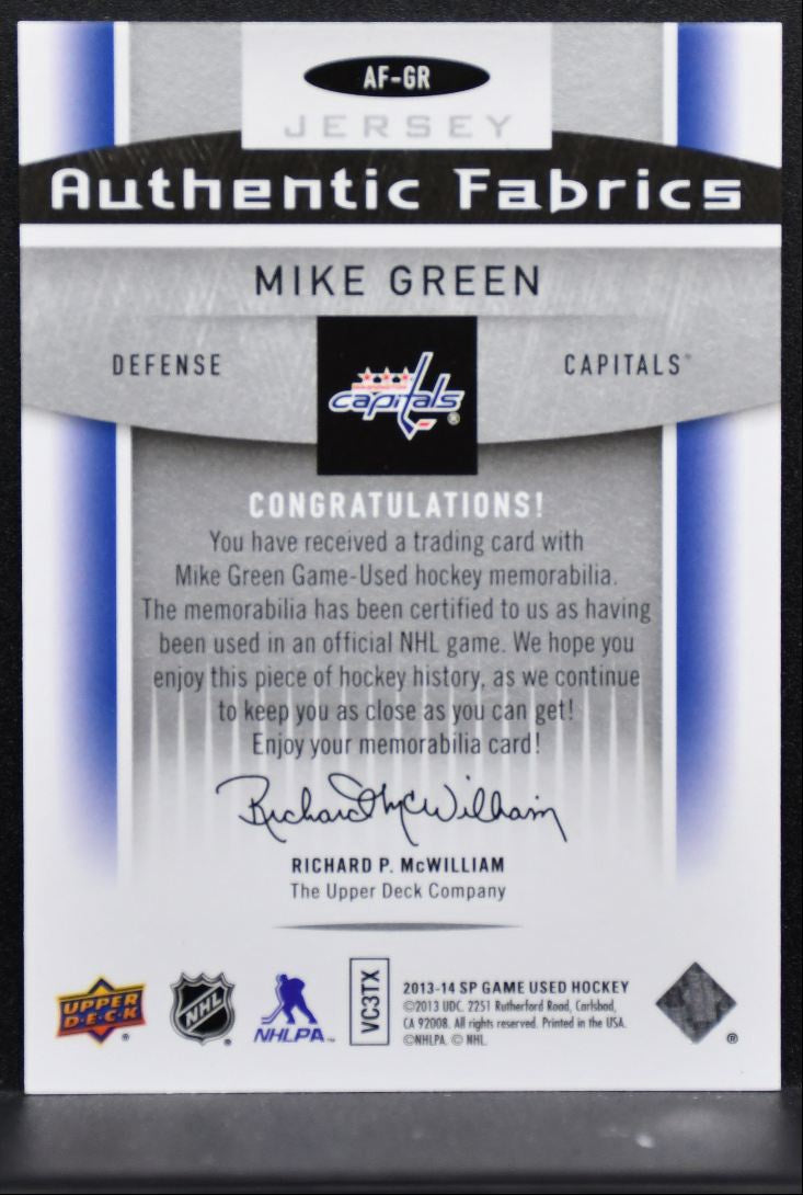 2013-14 SP Game Used Authentic Fabrics Mike Green AF-GR Capitals Jersey 3919