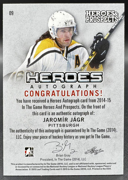Carte autographiée Jaromir Jagr 09, série Héros et Espoirs 2013-14