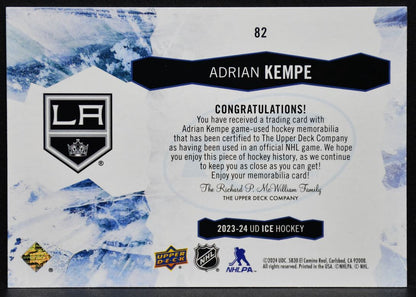 2023-24 Upper Deck Ice Jersey Orange Adrian Kempe 82 Los Angeles Kings Jersey 3200