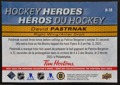 2021-22 Upper Deck Tim Hortons Hockey Heroes David Pastrnak H-18 Boston Bruins 6286