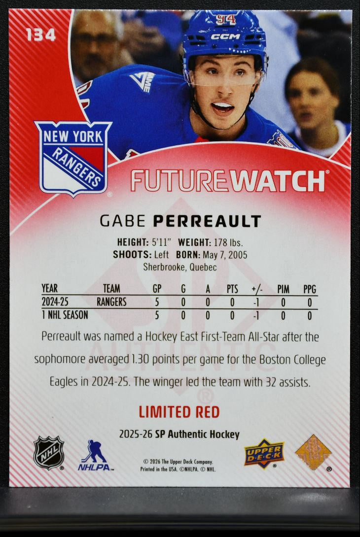 2025-26 SP Authentic Future Watch Limited Red Gabe Perreault 134 Rangers RC 3451