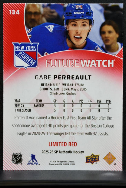 2025-26 SP Authentic Future Watch Limited Red Gabe Perreault 134 Rangers RC 3451