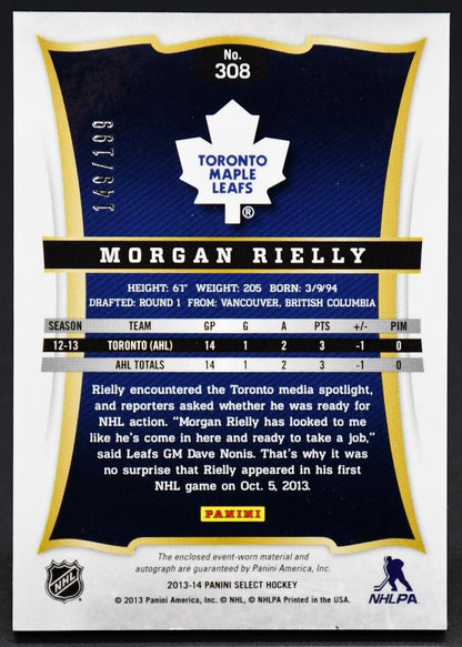 2013-14 Panini Select Rookie Jersey Signature Rielly 308 RC Auto 149/199 Jersey