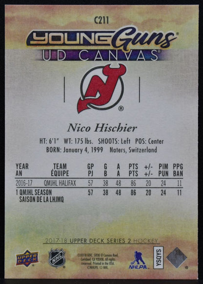 2017-18 Upper Deck UD Canvas Nico Hischier C211 New Jersey Devils RC 2988