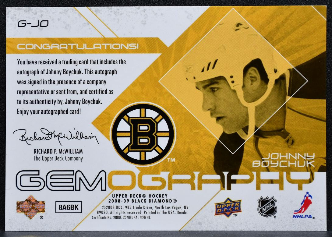 2008-09 Upper Deck Black Diamond Gemography Johnny Boychuk G-JO Bruins Auto 7165
