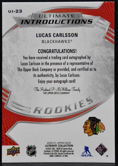2020-21 UD Ultimate Introductions Autographs Lucas Carlsson UI-23  RC Auto