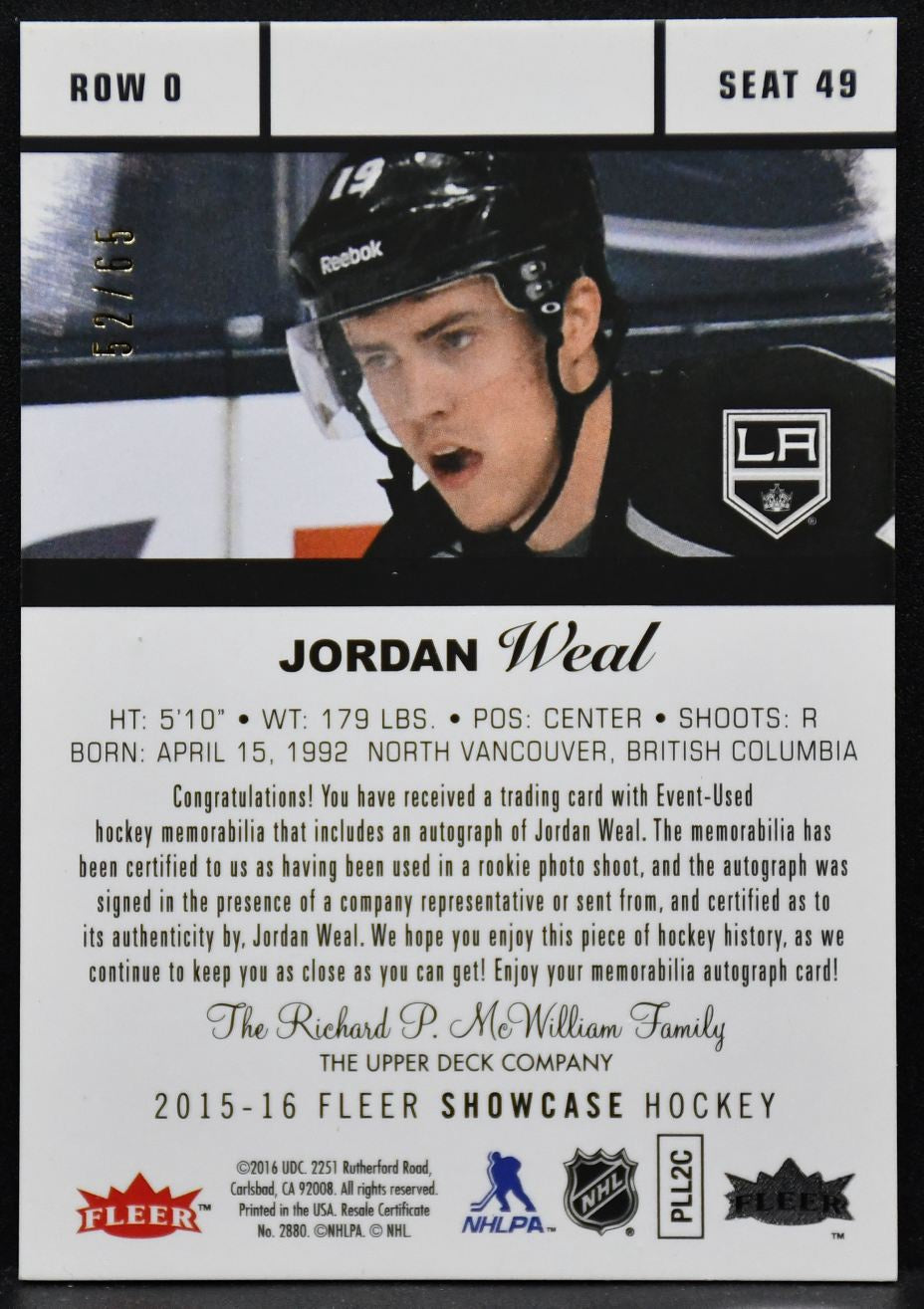 2015-16 Fleer Showcase Rookies Auto Patch Jordan Weal 49  RC Auto Patch