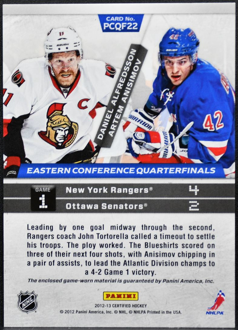 2012-13 Panini Certified Path to the Cup Anisimov/Alfredsson /250 Jersey 1052