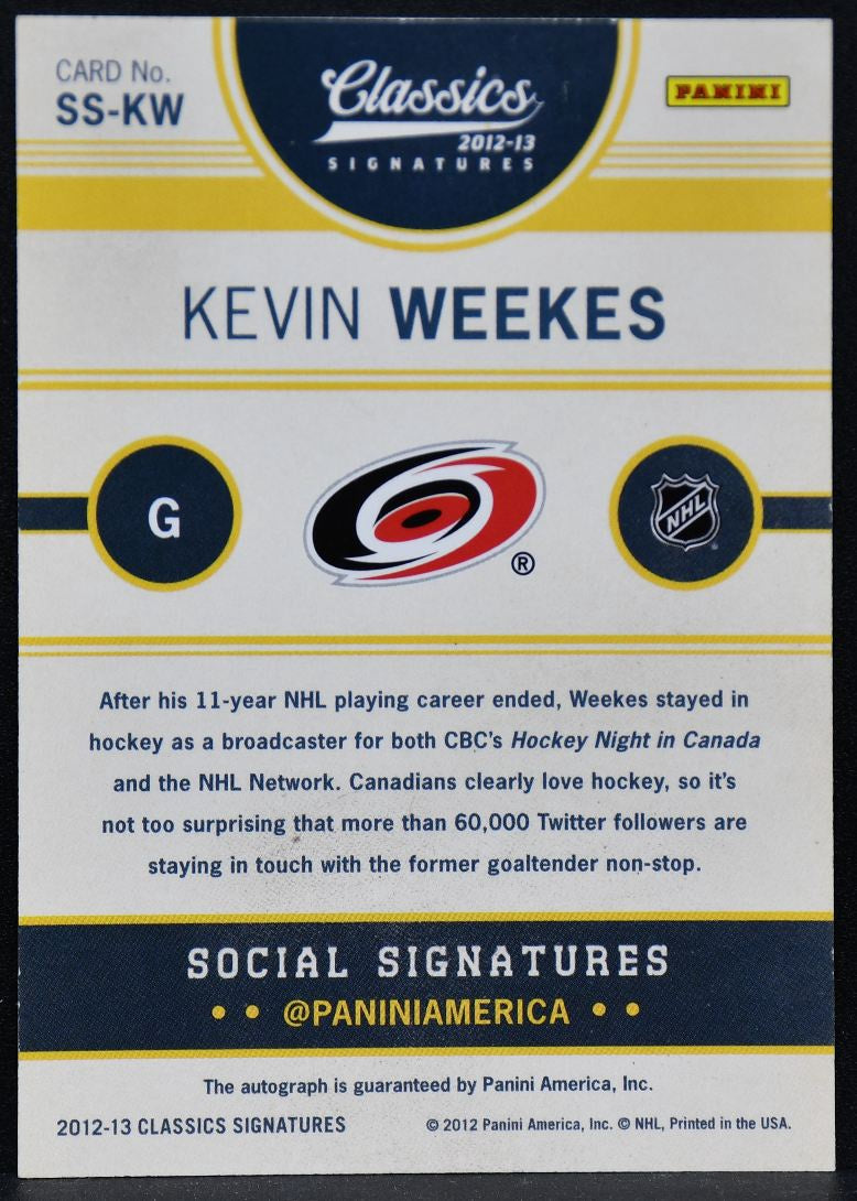 2012-13 Panini Classics Signatures Social Kevin Weekes SS-KW Auto 4655