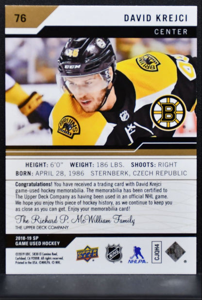 2018-19 SP Game Used Jersey David Krejci 76 Boston Bruins Jersey 3025