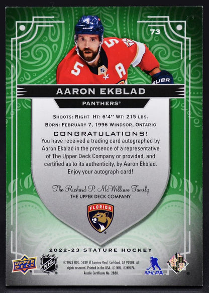 2022-23 UD Stature Aaron Ekblad 73 Auto 32/50