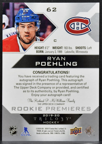 2019-20 UD Trilogy Foil Poehling 62 Canadiens RC Auto 233/399 1093