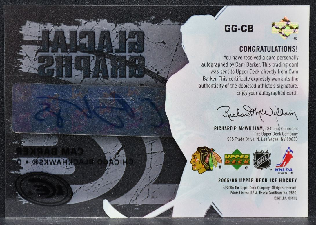 2005-06 UD Ice Glacial Graphs Cam Barker GG-CB Chicago Blackhawks Auto