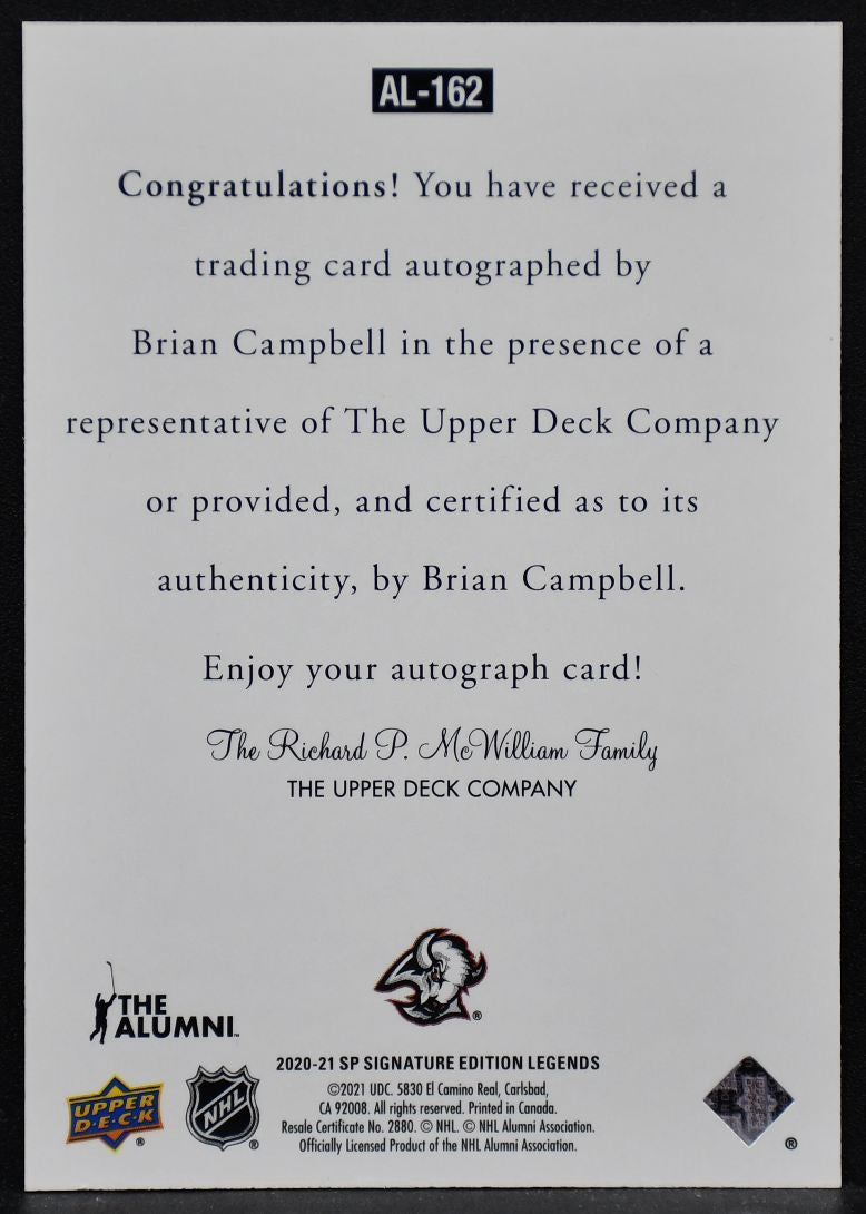 2020-21 SP Edition Legends Ultimate The Alumni Signatures Brian Campbell