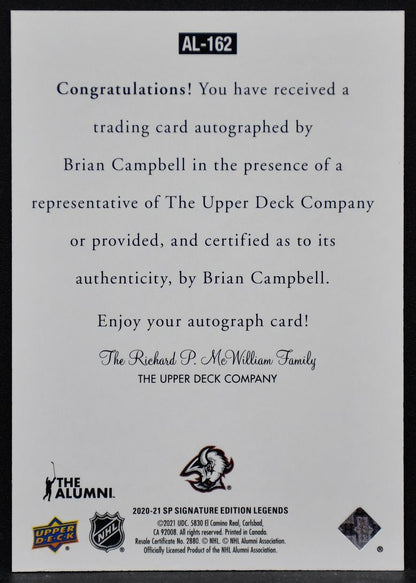 2020-21 SP Edition Legends Ultimate The Alumni Signatures Brian Campbell