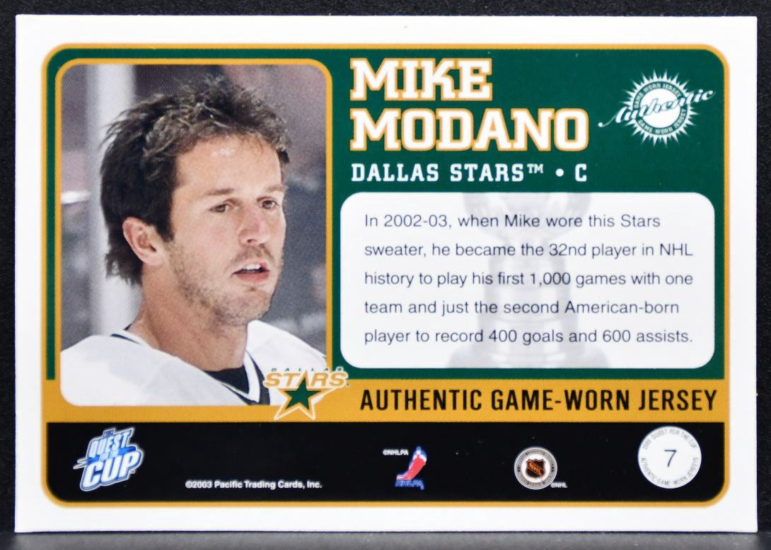 2002-03 Pacific Quest for the Cup Jerseys Mike Modano 7 Dallas Stars Jersey 3500