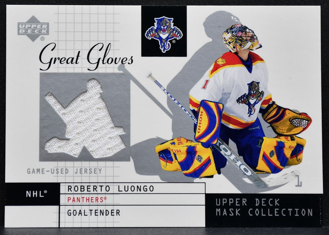 2002-03 UD Mask Collection Great Gloves Roberto Luongo Panthers Jersey 5104