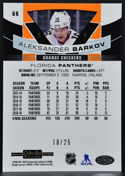 2019-20 OPC Platinum Orange Checkers Aleksander Barkov 66 Florida Panthers 10/25 9782
