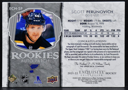 2021-22 UD The Cup Exquisite Rookie Auto Patch Horizontal Scott Perunovich 25