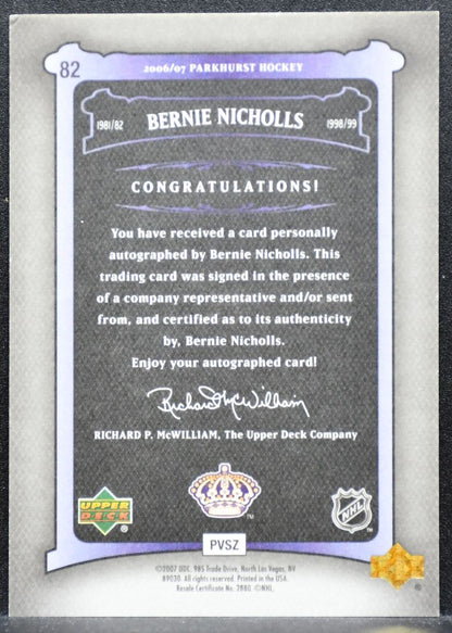 2006-07 Parkhurst Autographs Bernie Nicholls 82 Los Angeles Kings Auto 6501