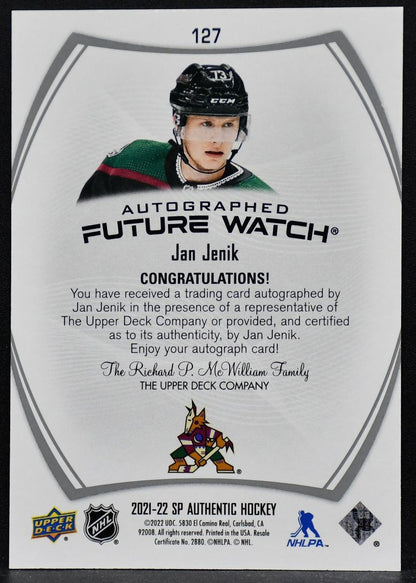 2021-22 SP Authentic Future Watch Autographed Jan Jenik 127 RC Auto 538/999