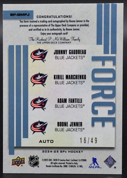 2024-25 SPx Gaudreau/Kirill /Fantilli/Jenner Columbus Blue Jackets Auto /49