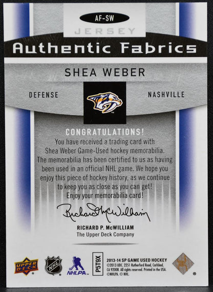 2013-14 SP Game Used Authentic Fabrics Shea Weber AF-SW Jersey 0420