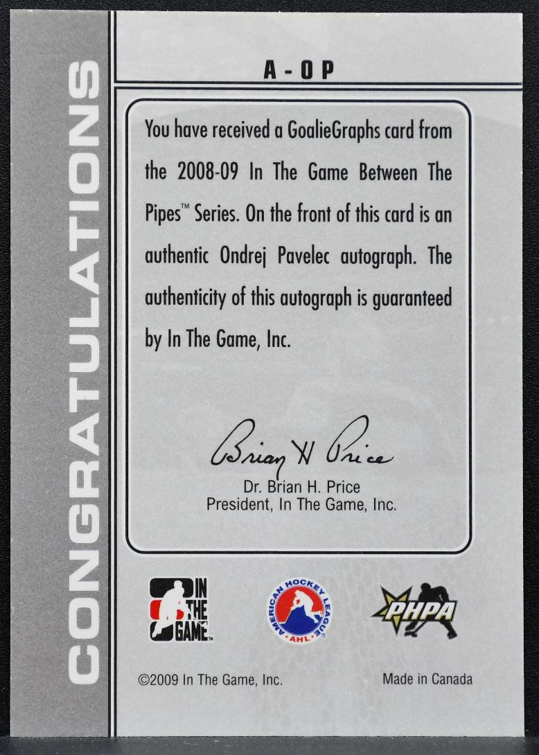 2009-10 In The Game Between The Pipes GoalieGraphs Ondrej Pavelec A-OP Auto 8603