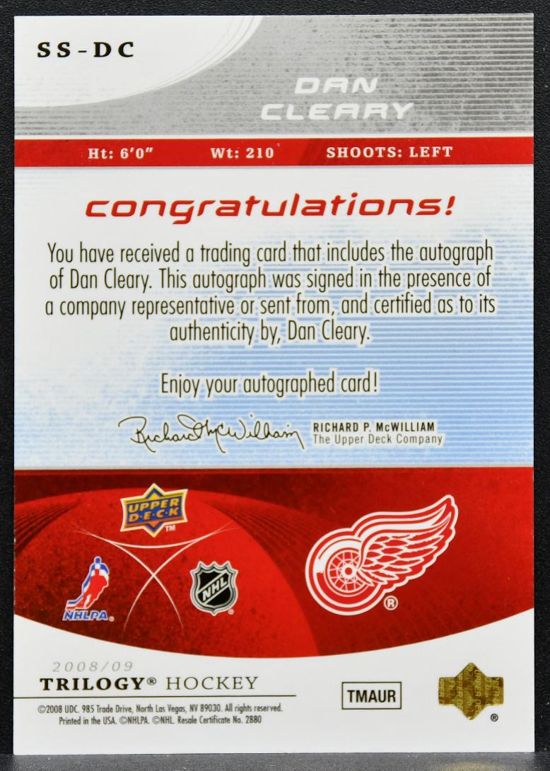 2008-09 UD Trilogy Superstar Scripts Dan Cleary SS-DC Red Wings Auto 9141