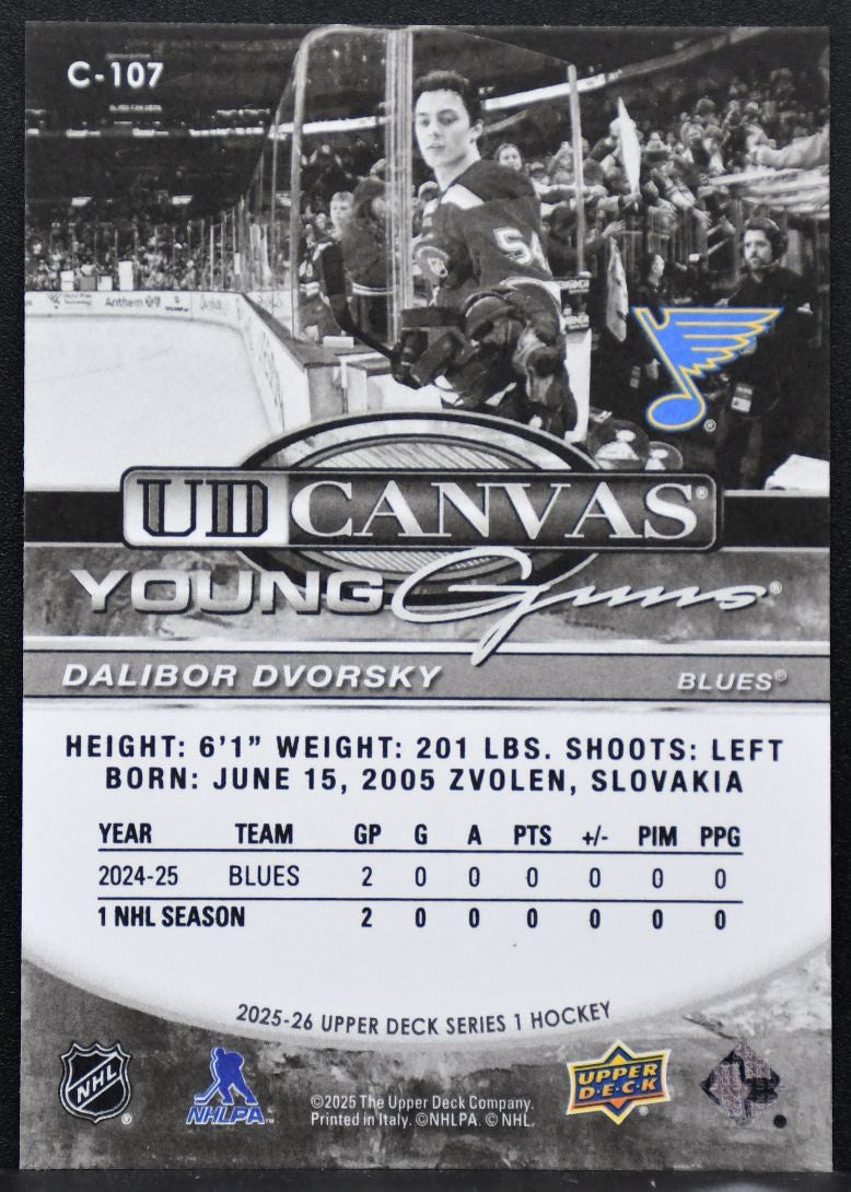 2025-26 Upper Deck Series 1 UD Canvas Young Guns Black Dalibor Dvorsky RC 8791