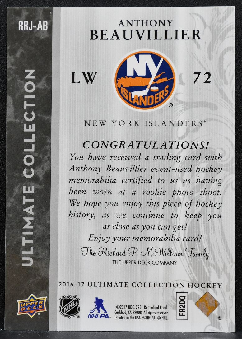 2016-17 UD Ultimate Collection 2006-07 Retro Beauvillier RC 56/99 Jersey 5130