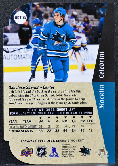 2024-25 UD Series 2 Rookies Die Cut Macklin Celebrini RDT-13 San Jose Sharks RC 7987