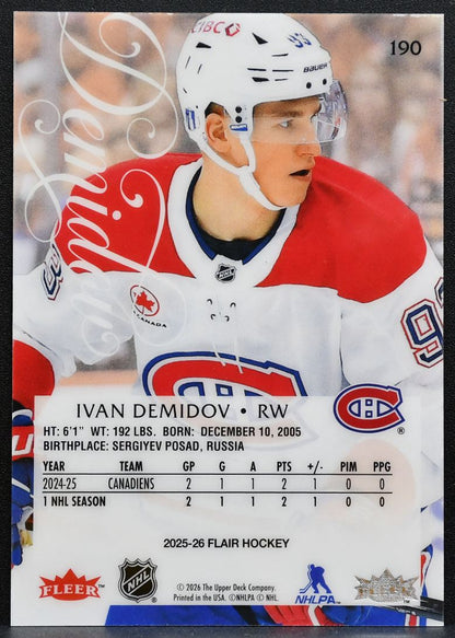 2025-26 Flair Rookie Ivan Demidov 190 Montreal Canadiens RC 0412