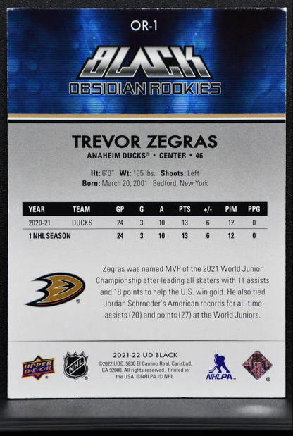 2021-22 UD Black Obsidian Rookies Trevor Zegras OR-1 Anaheim Ducks RC 68/99 4342