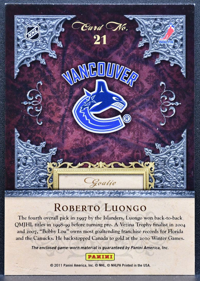 2011-12 Panini Crown Royale Lords of the NHL Roberto Luongo Canucks Jersey 4527