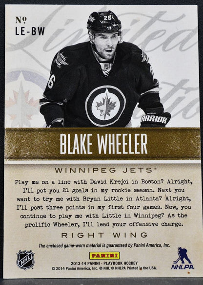 2013-14 Panini Playbook Limited Edition Blake Wheeler Jets 09/99 Jersey 5970