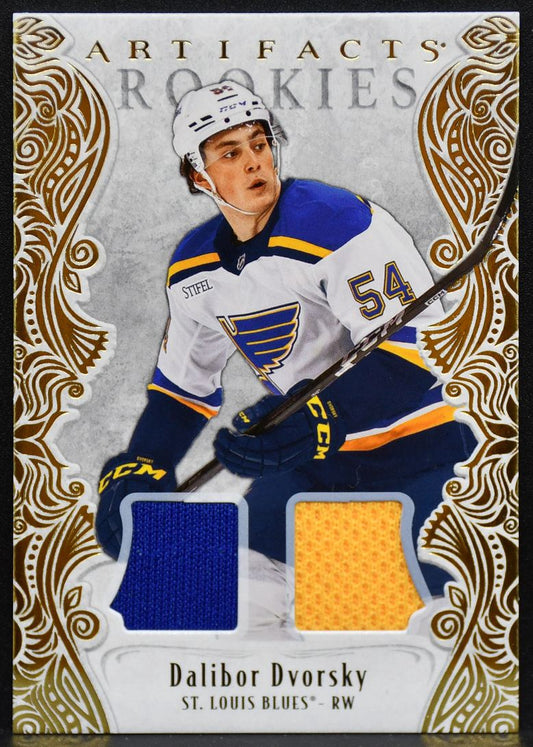 2025-26 UD Artifacts Gold Material Dvorsky 196 Blues RC 403/499 Jersey 3145