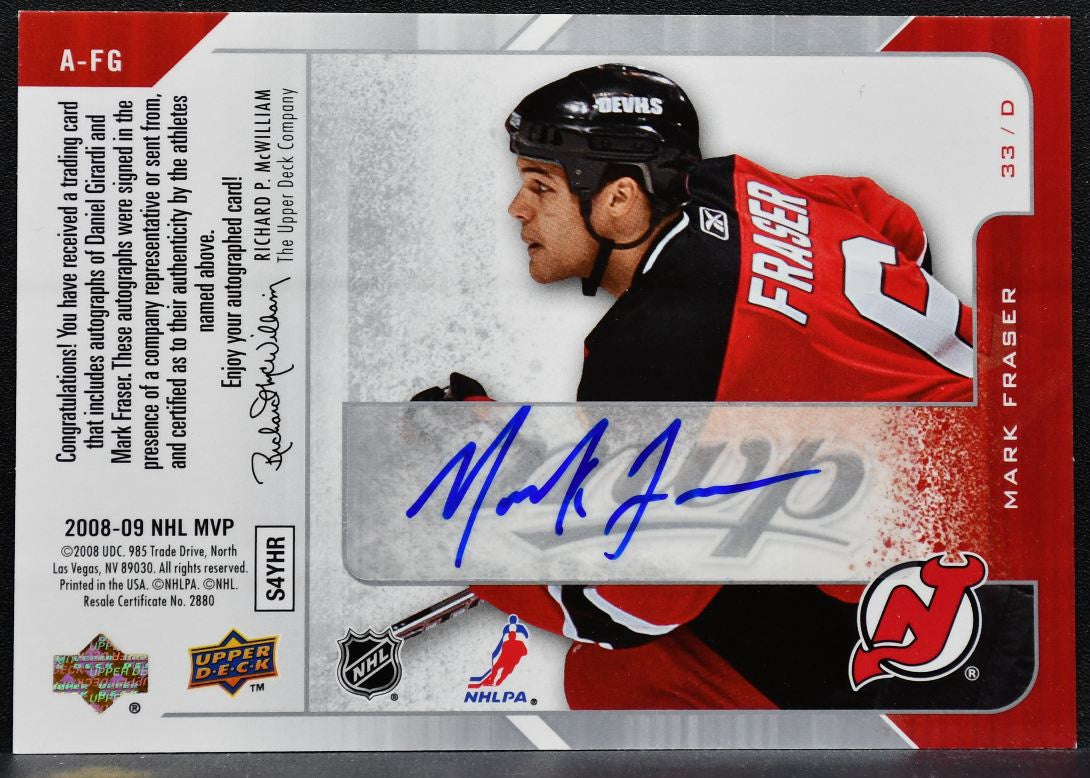 2008-09 UD MVP One on One Daniel Girardi/Mark Fraser Rangers/Devils Auto 5838