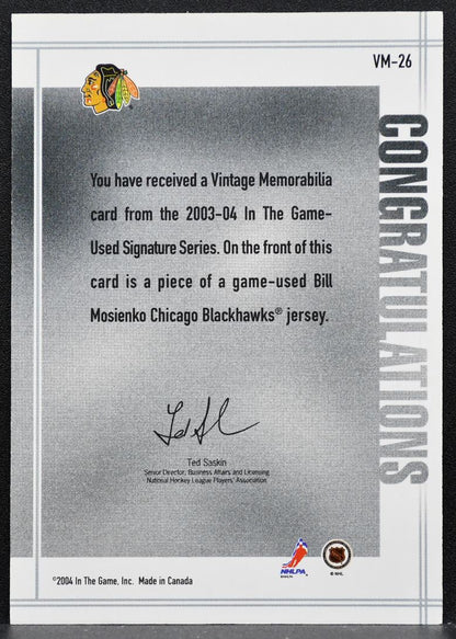 2003-04 In The Game Used Vintage Memorabilia Mosienko Blackhawks Jersey 9747