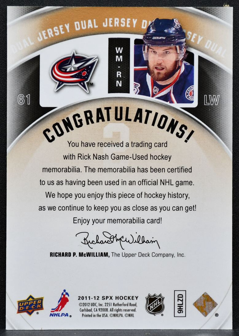 2011-12 SPx Winning Materials Rick Nash WM-RN New York Rangers Jersey 2301