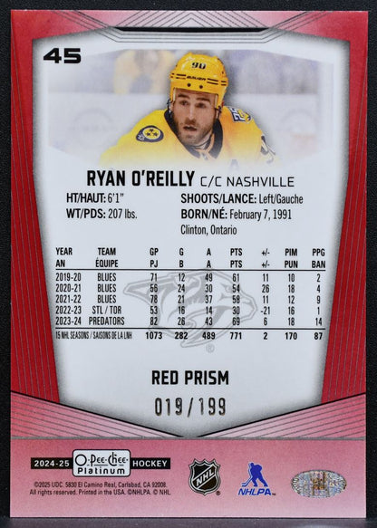 2024-25 O-Pee-Chee Platinum Red Prism Ryan O'Reilly 45 Predators 019/199 0573