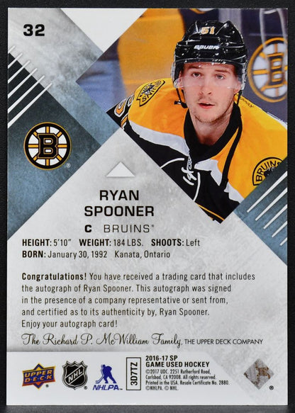 2016-17 SP Game Used Base Blue Autographs Ryan Spooner 32 Bruins Auto 0560